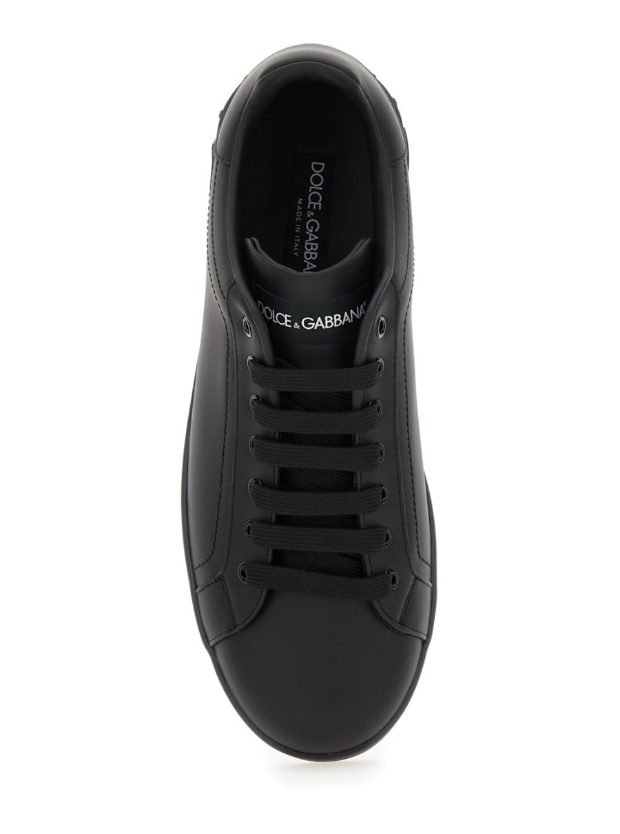 Dolce & Gabbana Sneakers Basse 'Portofino' con Dettaglio Logo Lettering in Pelle Liscia Nere Uomo, view 4