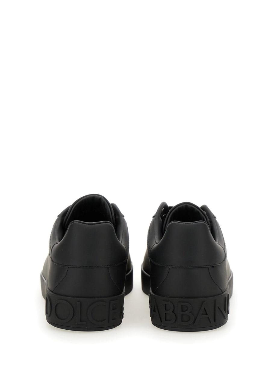 Dolce & Gabbana Sneakers Basse 'Portofino' con Dettaglio Logo Lettering in Pelle Liscia Nere Uomo, view 5