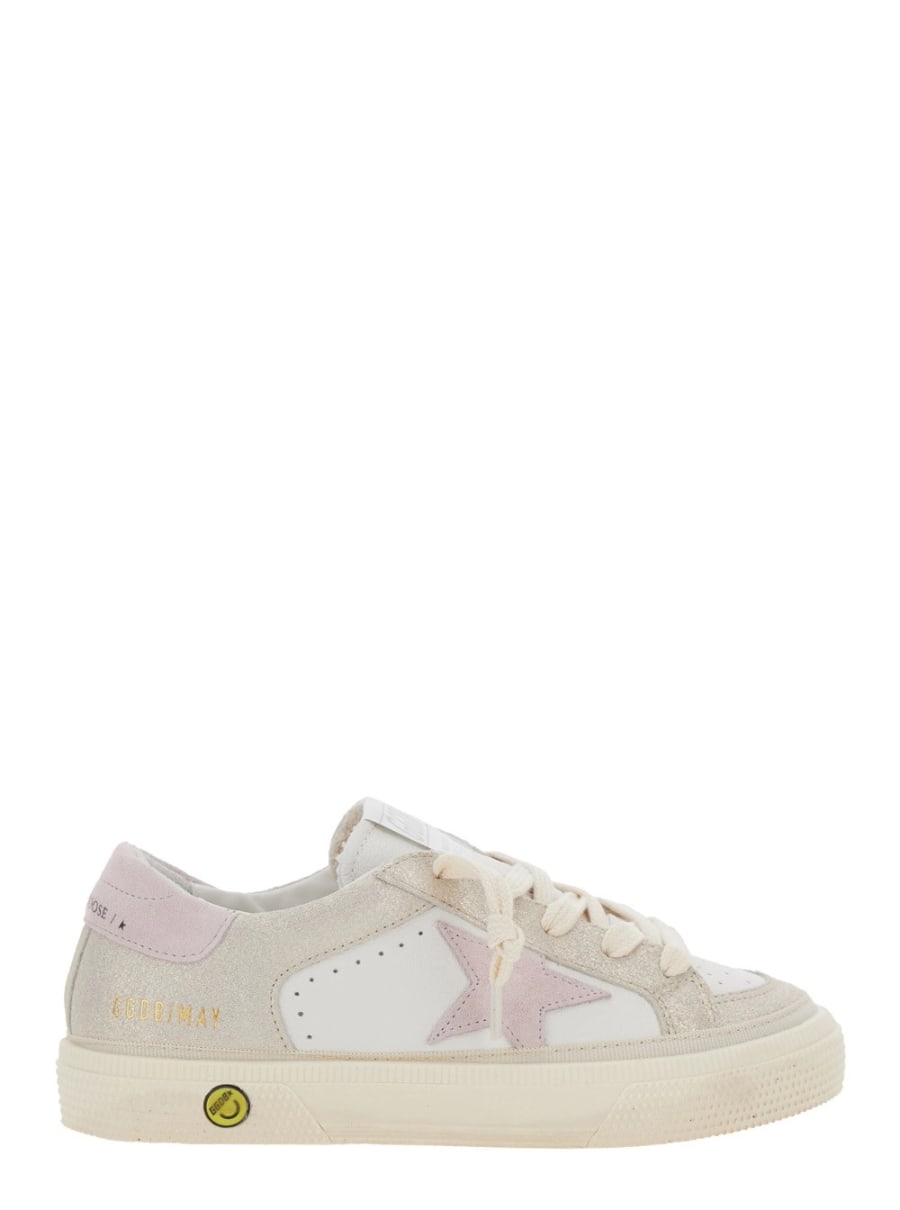 Golden goose kids Sneaker 'May' Low Top con Logo sulla Linguetta e Dettaglio a Stella sul Lato in Pelle Bianca Bambina