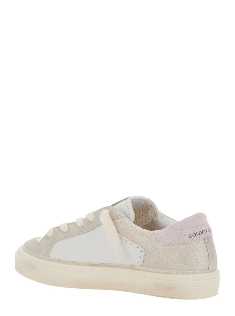 Golden goose kids Sneaker 'May' Low Top con Logo sulla Linguetta e Dettaglio a Stella sul Lato in Pelle Bianca Bambina, view 3