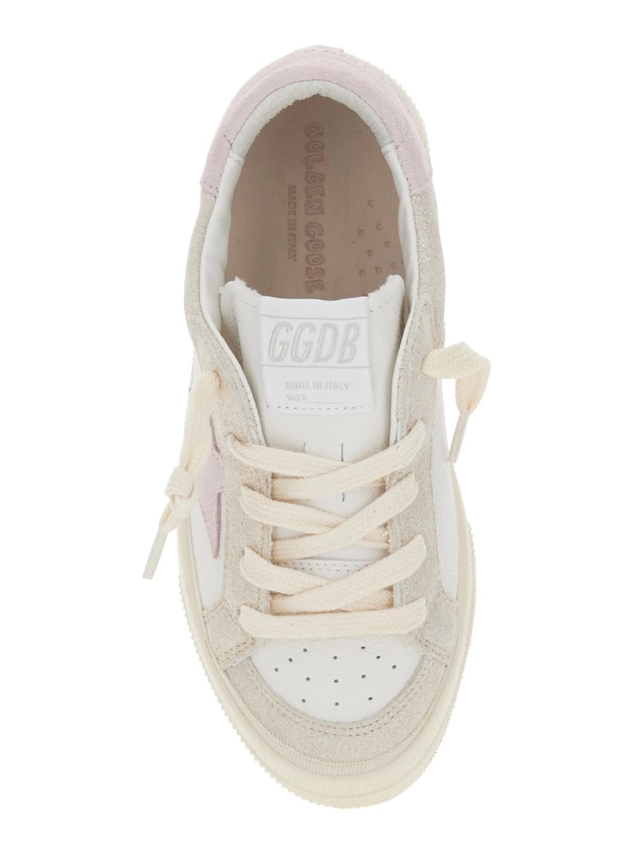 Golden goose kids Sneaker 'May' Low Top con Logo sulla Linguetta e Dettaglio a Stella sul Lato in Pelle Bianca Bambina, view 4
