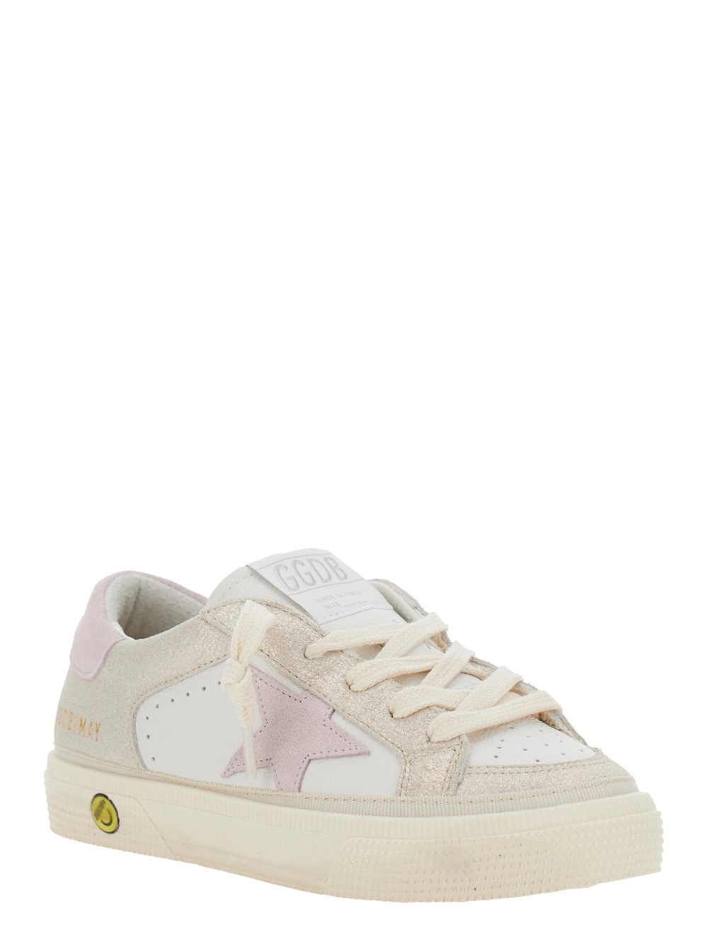Golden goose kids Sneaker 'May' Low Top con Logo sulla Linguetta e Dettaglio a Stella sul Lato in Pelle Bianca Bambina, view 2