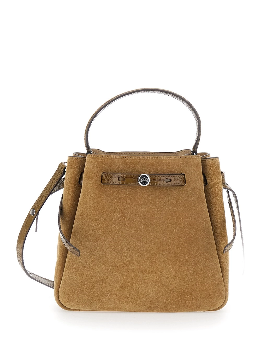 Tory Burch Borsa a mano 'Romy' con tracolla regolabile e removibile e cinturino sul fronte in pelle scamosciata beige donna