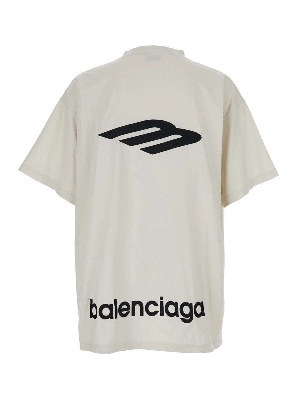 Balenciaga Tshirt con logo sul fronte e maxi logo sul retro in Cotone Bianco Uomo, view 2
