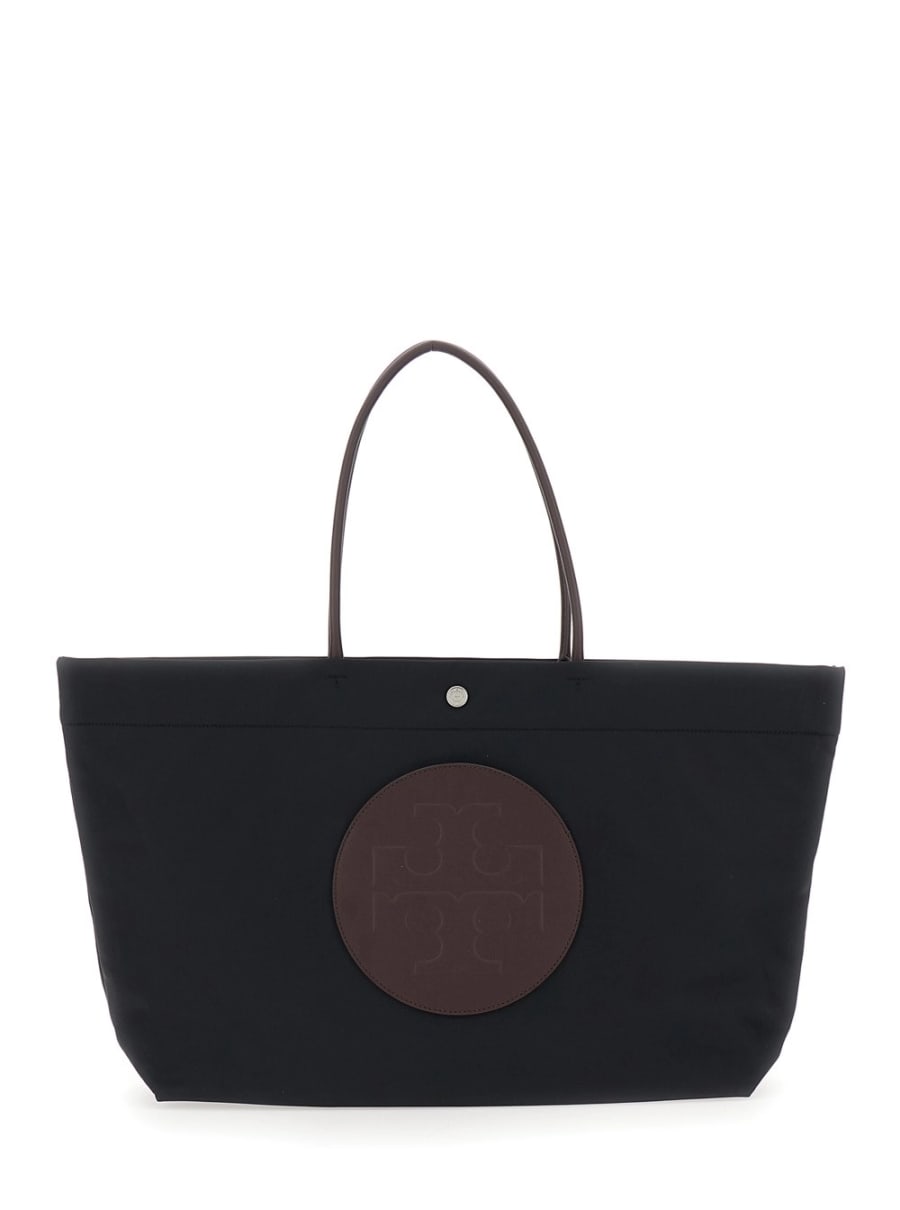Tory Burch Borsa Shopping 'Ella Twist' con Due Manici Superiori e Logo sul Fronte in Ecopelle Nera Donna