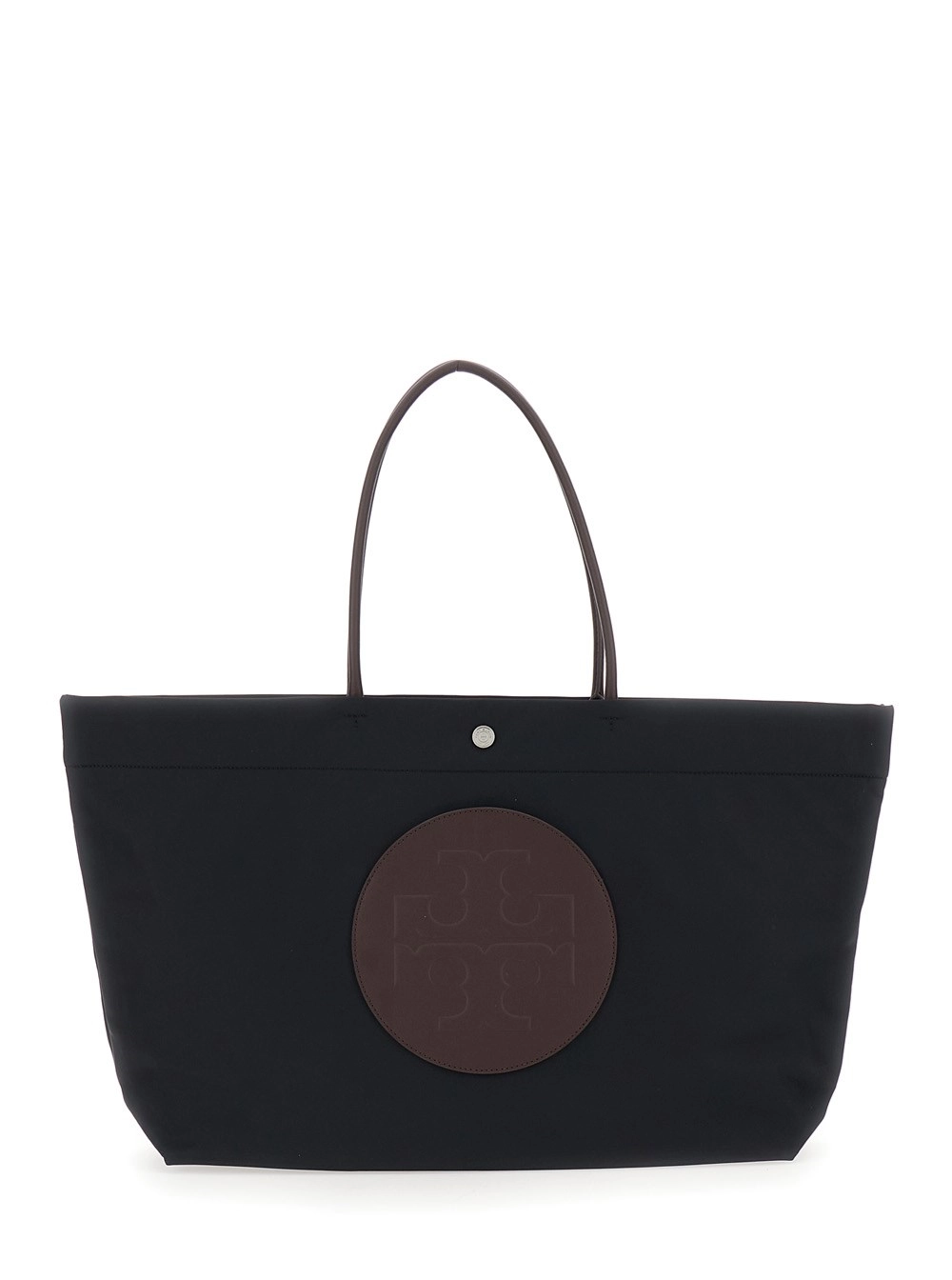 Tory Burch Borsa Shopping 'Ella Twist' con Due Manici Superiori e Logo sul Fronte in Ecopelle Nera Donna