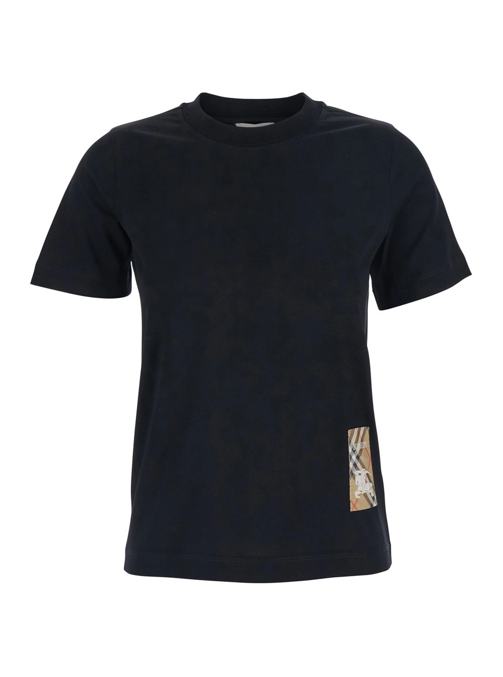 Burberry T-Shirt con Applicazione Logo sul Fronte in Cotone Nera Donna