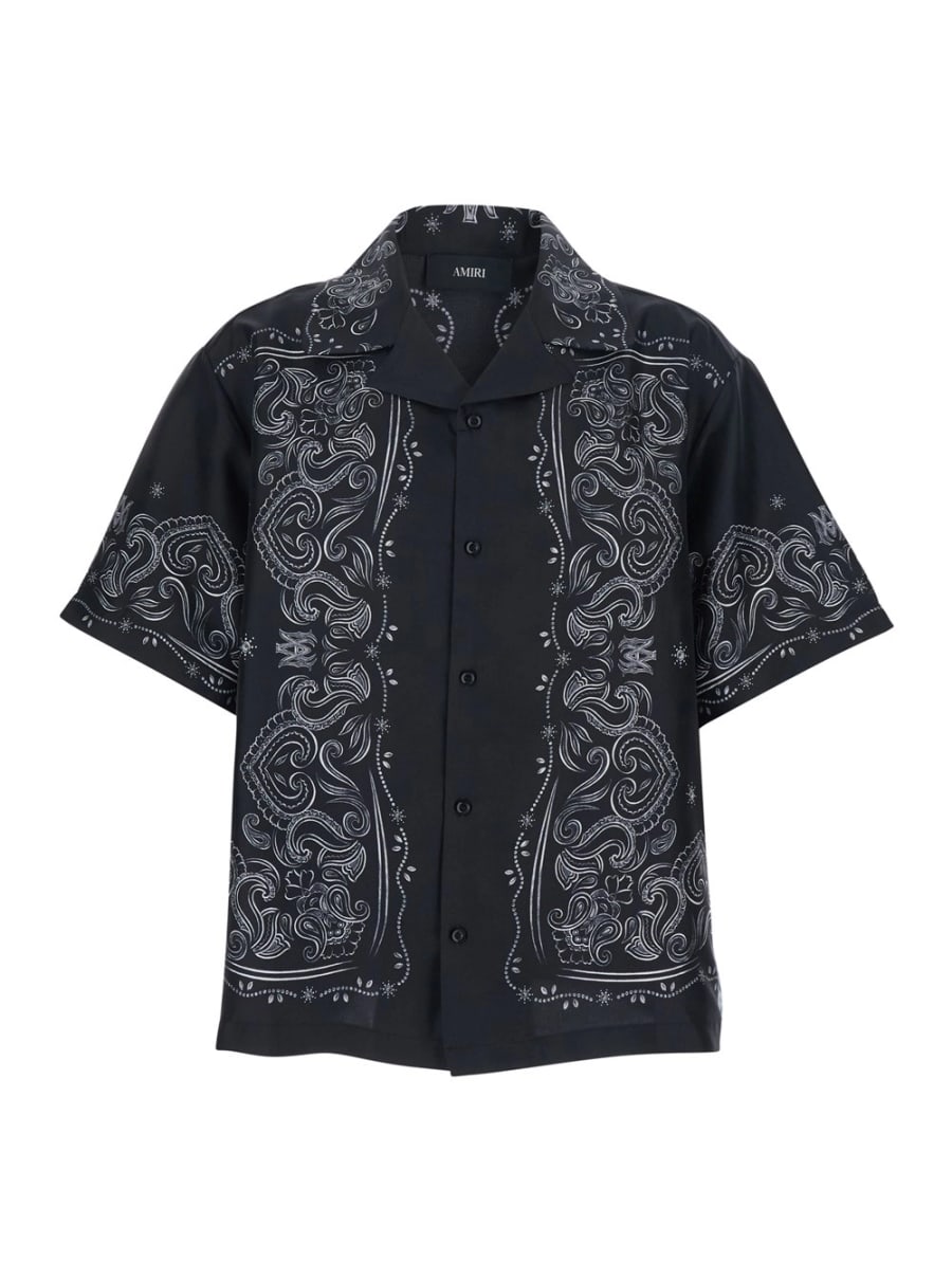 Amiri Camicia in Seta con Colletto alla Cubana e Stampa Bandana All-Over Nera Uomo