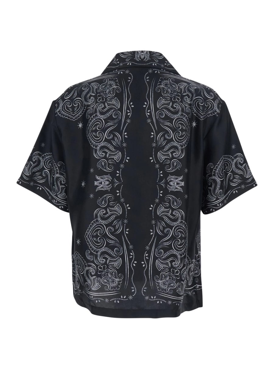 Amiri Camicia in Seta con Colletto alla Cubana e Stampa Bandana All-Over Nera Uomo, view 2