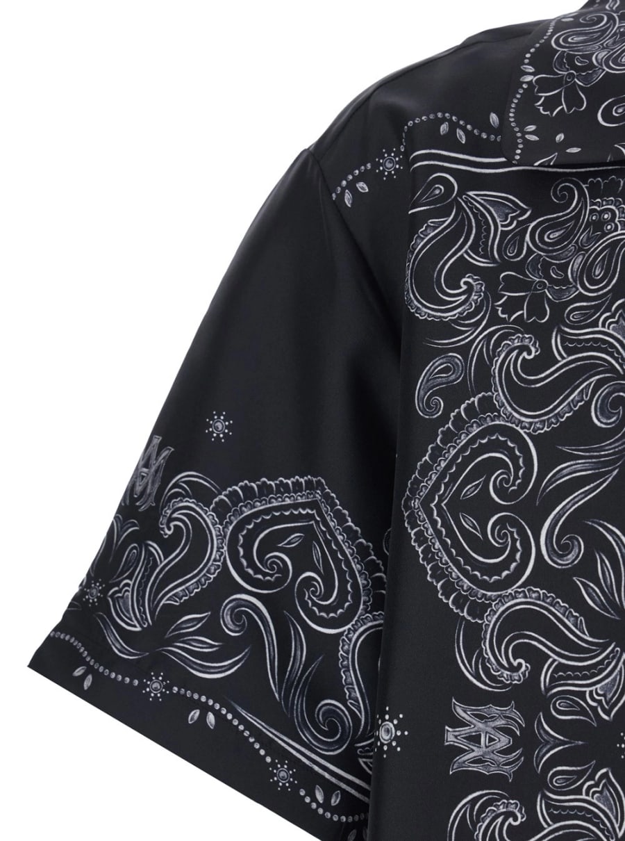 Amiri Camicia in Seta con Colletto alla Cubana e Stampa Bandana All-Over Nera Uomo, view 3