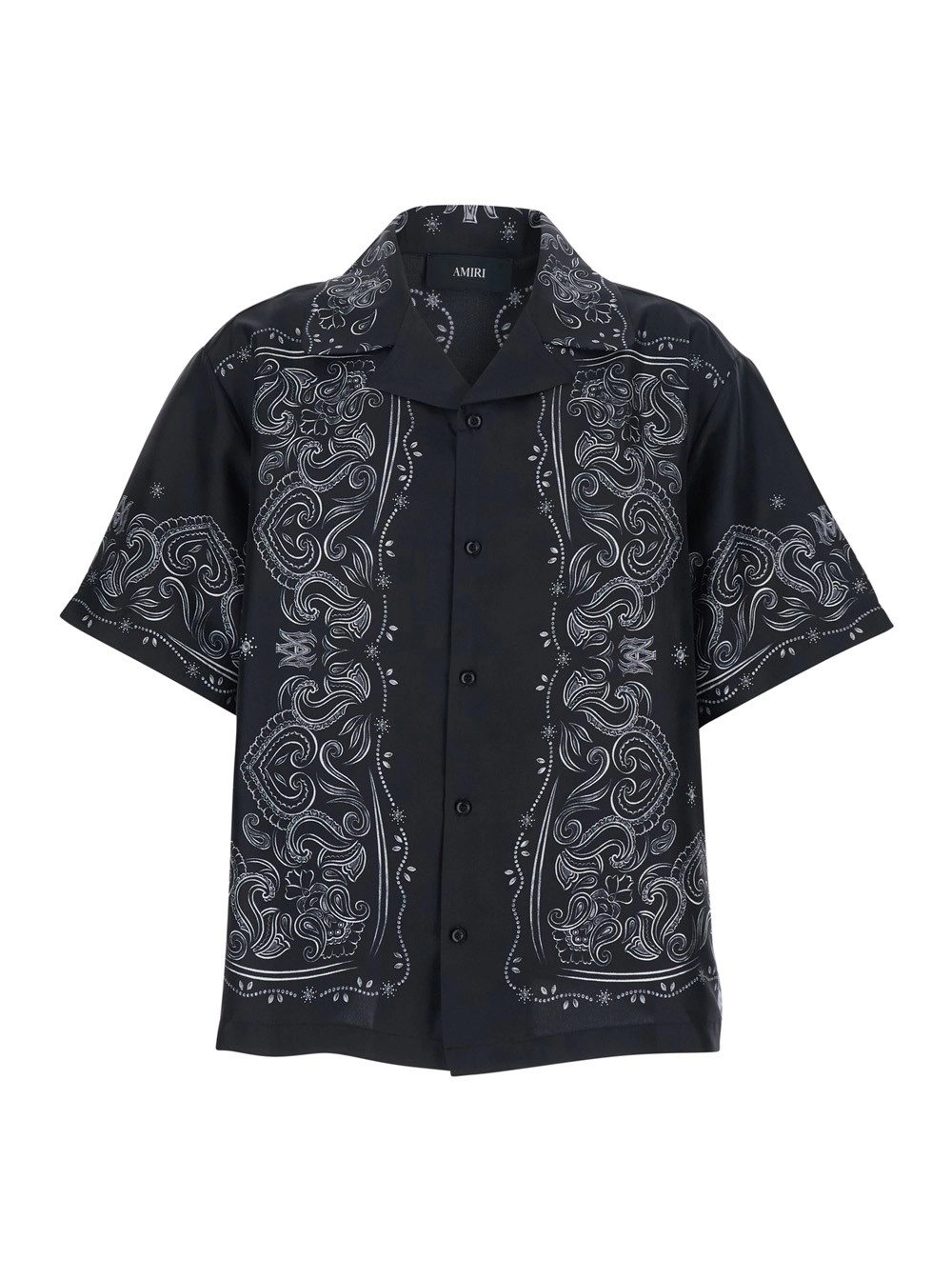 Amiri Camicia in Seta con Colletto alla Cubana e Stampa Bandana All-Over Nera Uomo