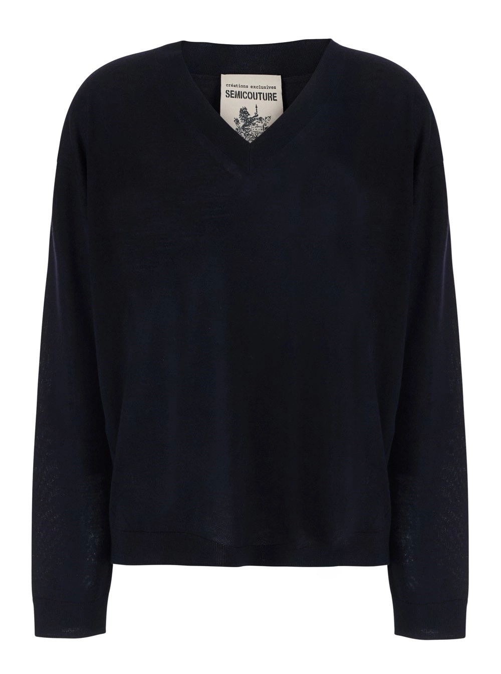 Semicouture Maglia 'JADE' con scollo a V in lana vergine blu donna