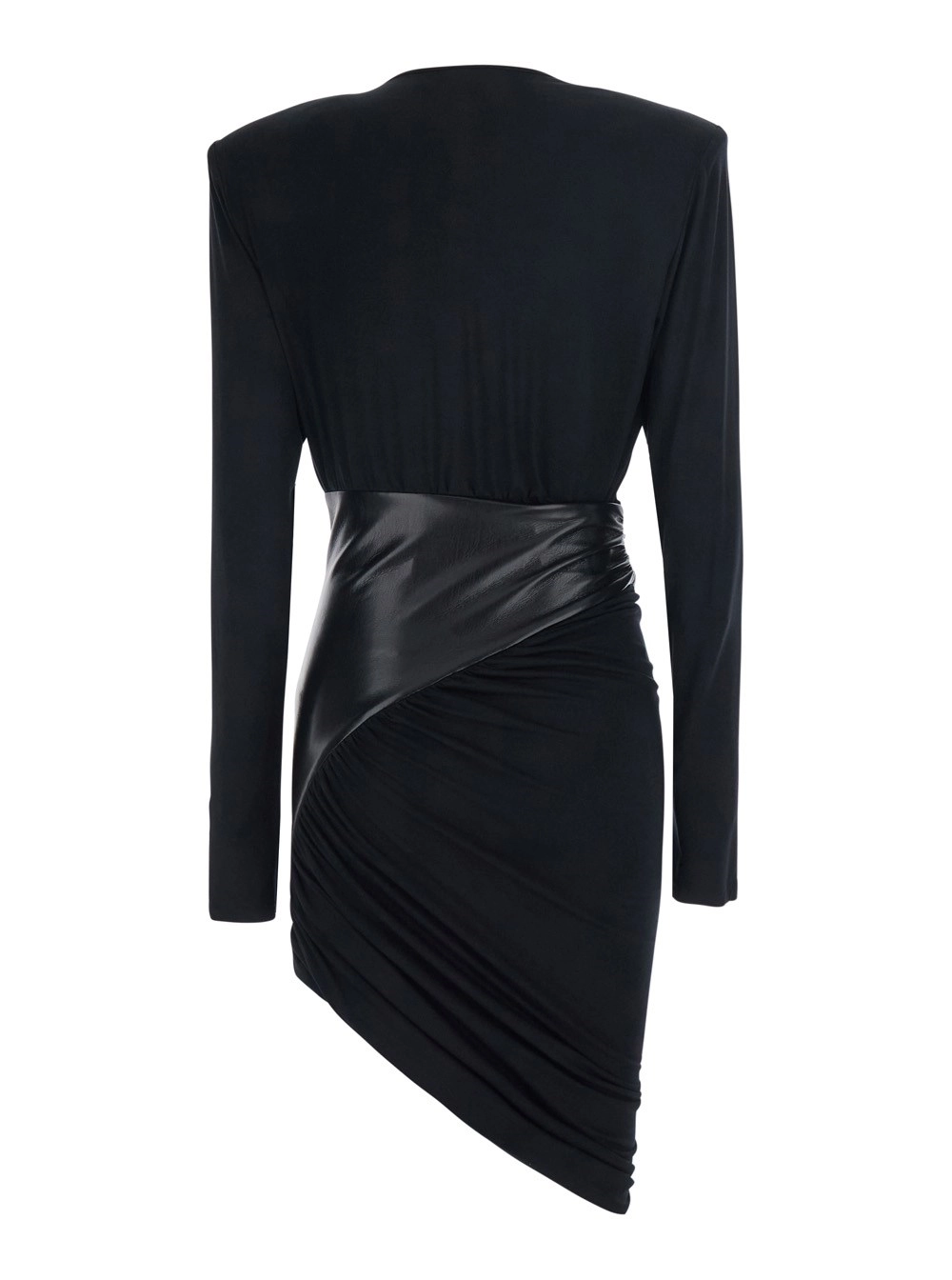 The andamane Abito 'URSULA' con dettagli in ecopelle e design drappeggiato in viscosa nero donna, view 2