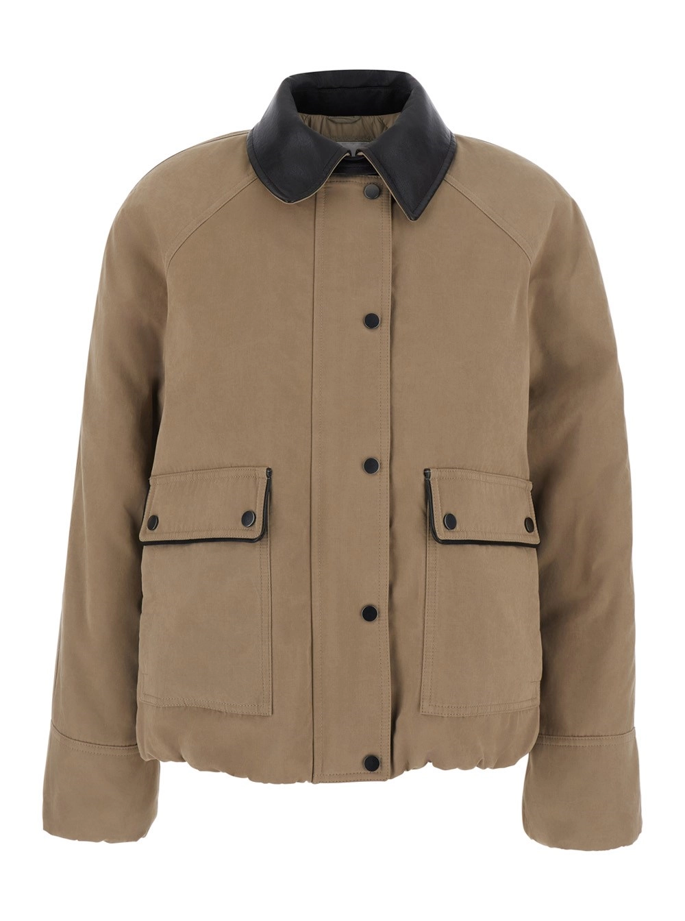 Brunello Cucinelli Giubbotto con colletto in pelle e due tasche applicate sul fronte in misto cotone beige donna
