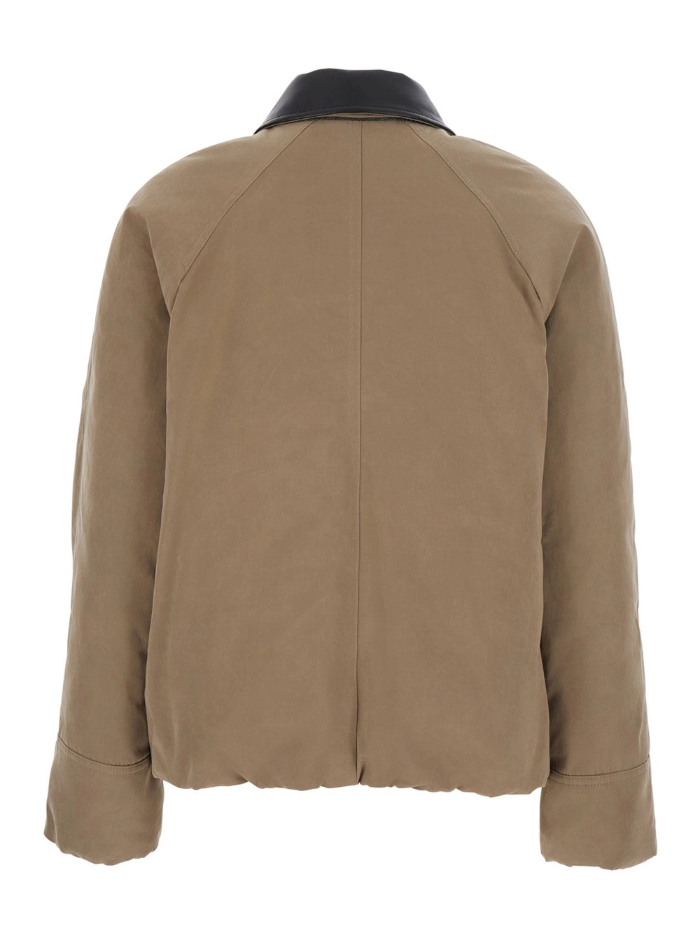 Brunello Cucinelli Giubbotto con colletto in pelle e due tasche applicate sul fronte in misto cotone beige donna, view 2