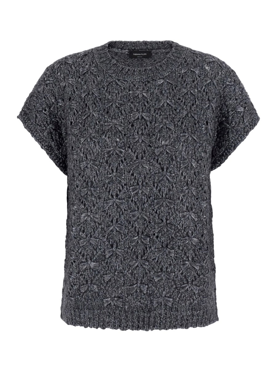 Fabiana Filippi T-SHIRT con collo rotondo e lavorazione intrecciata in misto lana grigia donna