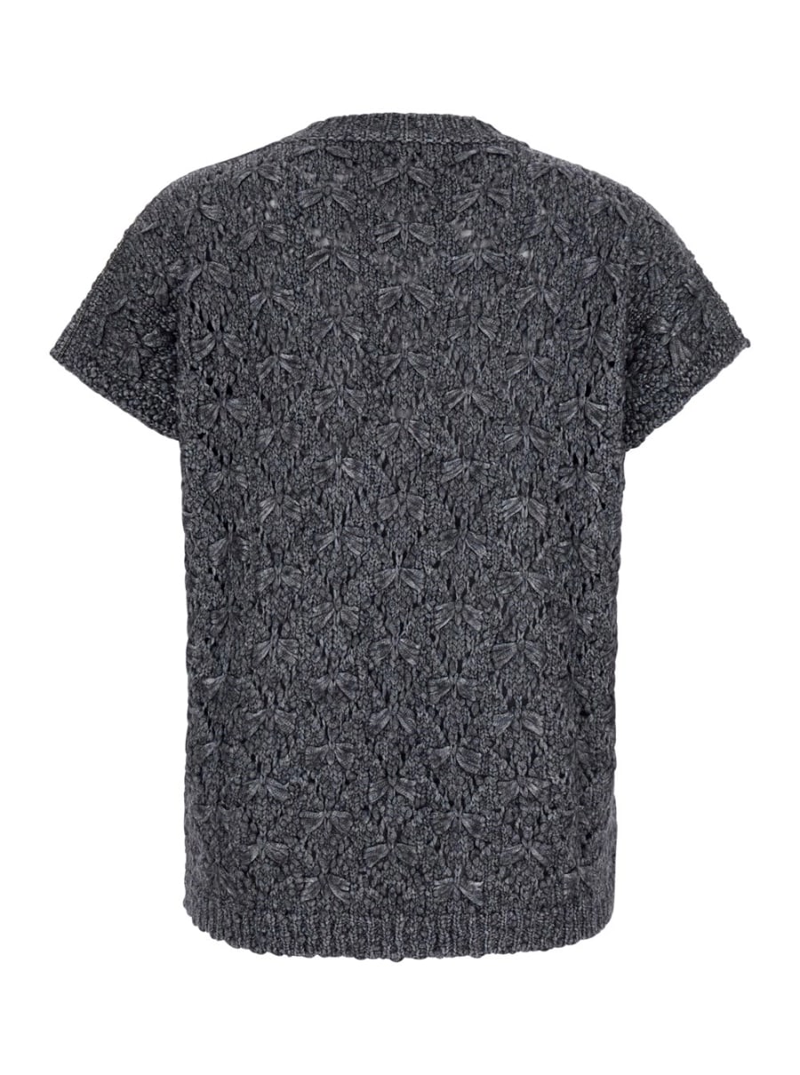 Fabiana Filippi T-SHIRT con collo rotondo e lavorazione intrecciata in misto lana grigia donna, view 2