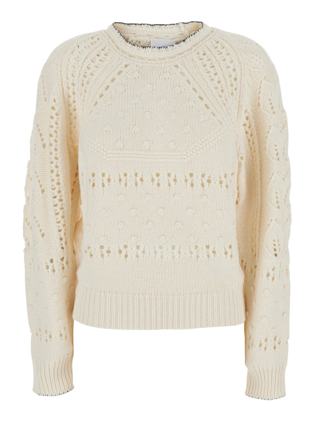 Marant etoile Maglione 'Luce' Girocollo con Dettagli Traforati in Lana Bianco Donna