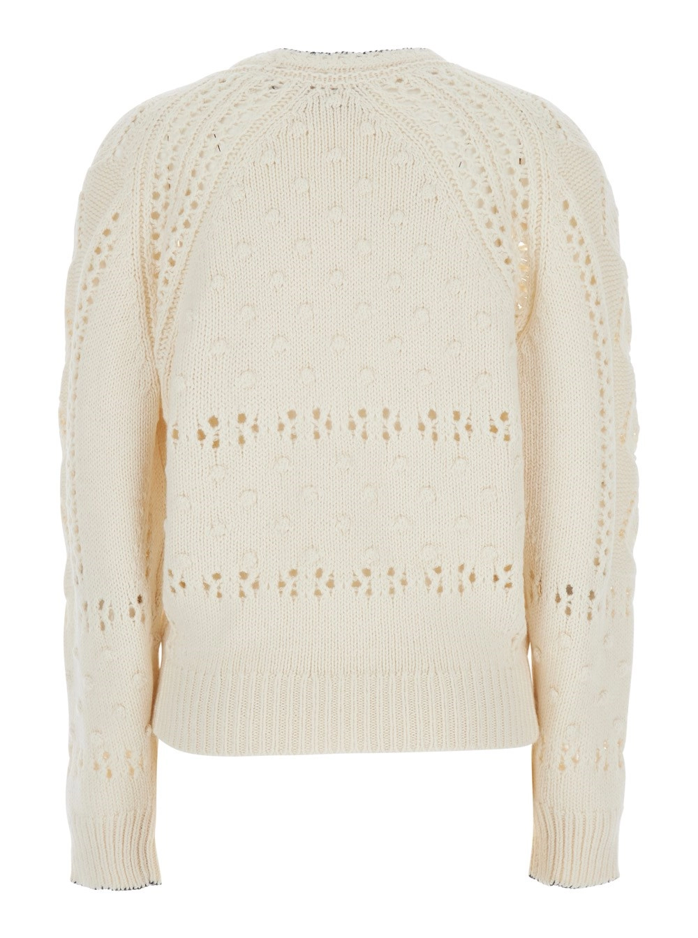 Marant etoile Maglione 'Luce' Girocollo con Dettagli Traforati in Lana Bianco Donna, view 2