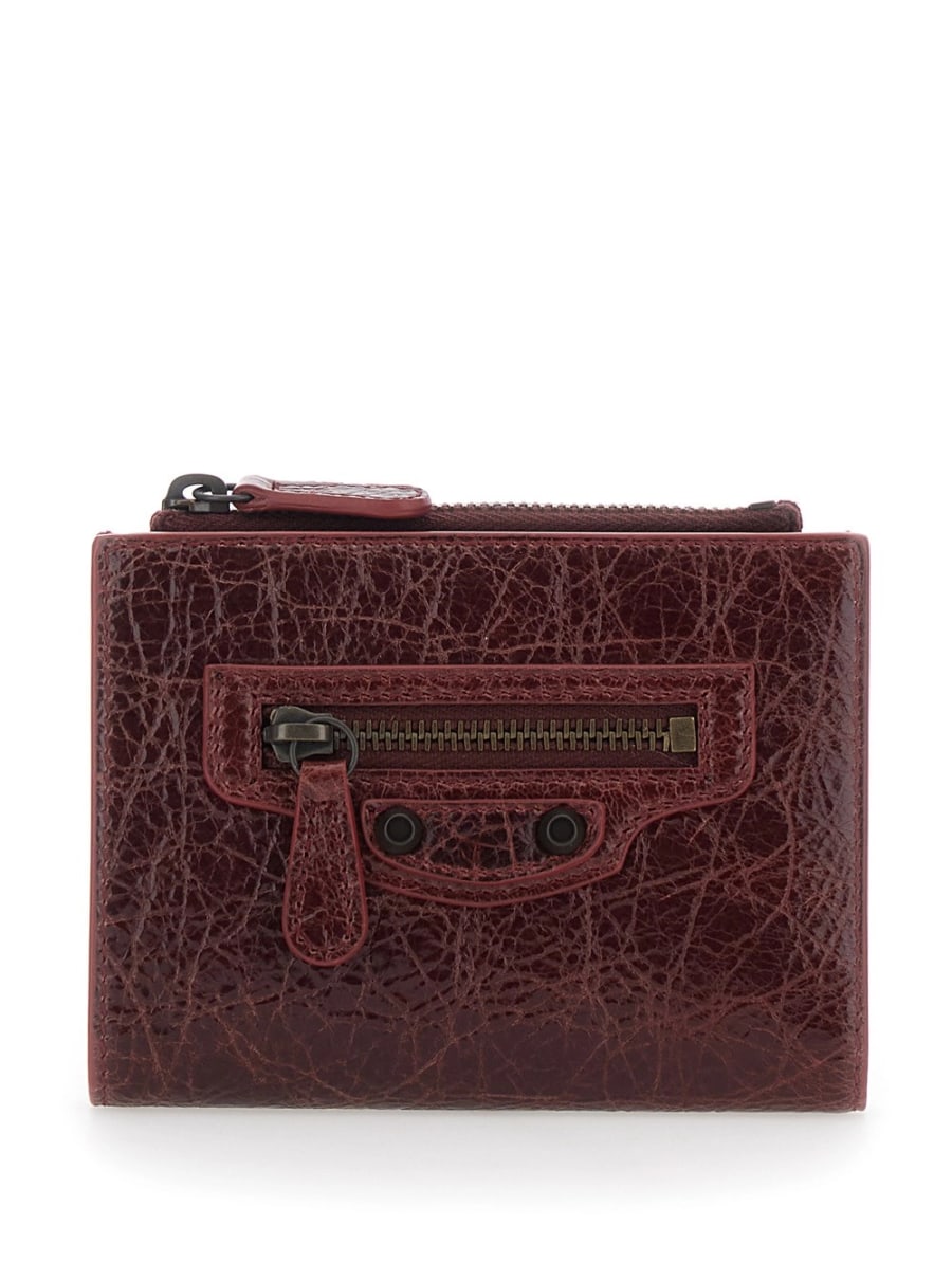 Balenciaga Portacarte Bi-Fold 'Le City' con una tasca con zip e logo impresso sul retro in pelle bordeaux donna