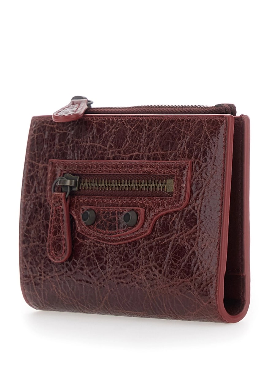 Balenciaga Portacarte Bi-Fold 'Le City' con una tasca con zip e logo impresso sul retro in pelle bordeaux donna, view 2