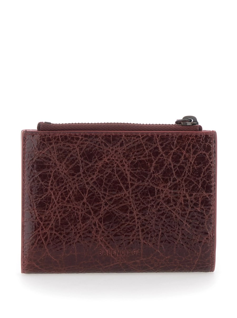 Balenciaga Portacarte Bi-Fold 'Le City' con una tasca con zip e logo impresso sul retro in pelle bordeaux donna, view 4