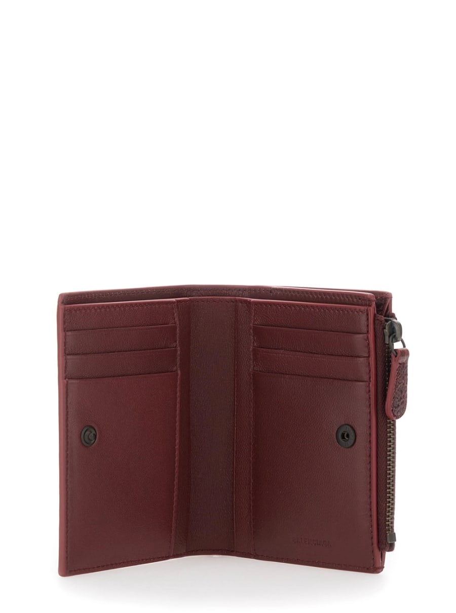 Balenciaga Portacarte Bi-Fold 'Le City' con una tasca con zip e logo impresso sul retro in pelle bordeaux donna, view 5