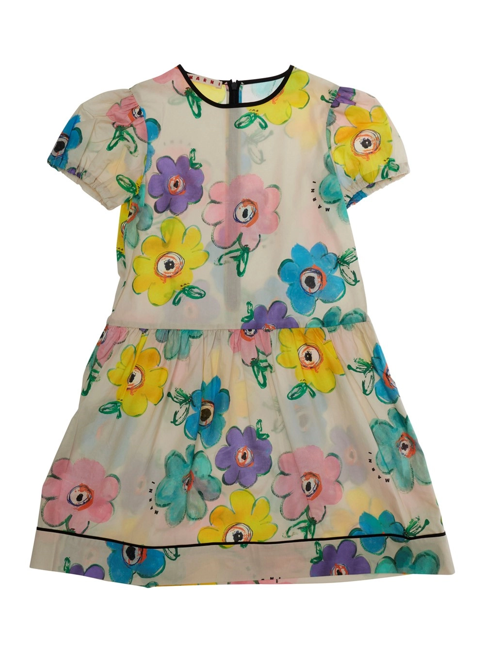 Marni kids Abito con Scollo Rotondo e Stampa Floreale All-Over in Cotone Multicolor Bambina