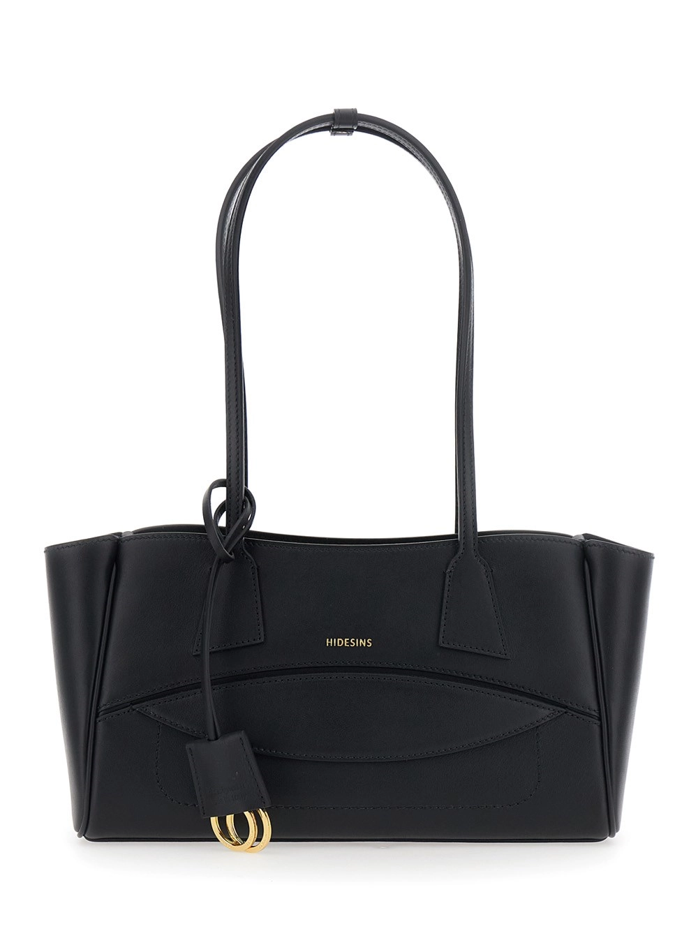 Hidesins Borsa a Spalla Piccola con Tasca sul Fronte e Logo Lettering sul Fronte in Pelle Nera Donna