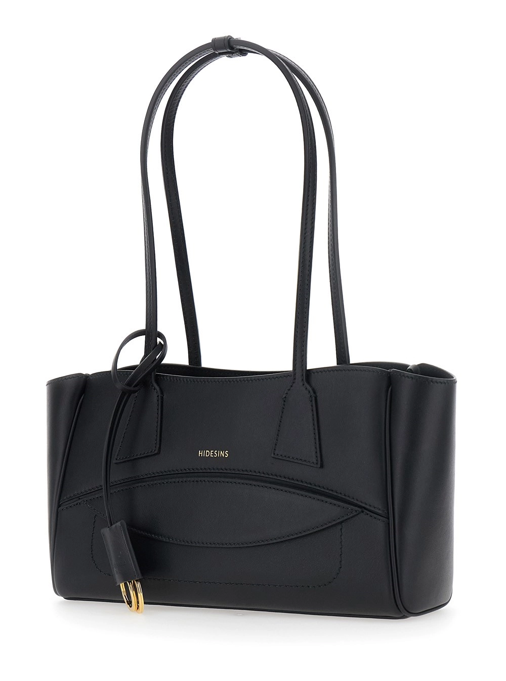 Hidesins Borsa a Spalla Piccola con Tasca sul Fronte e Logo Lettering sul Fronte in Pelle Nera Donna, view 2