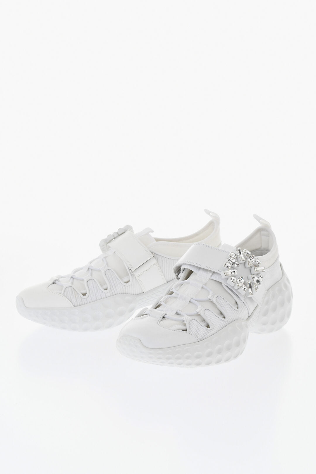 Roger Vivier 2405~Textile Low-Top Sneakers with Crystal Details and Strap Closure