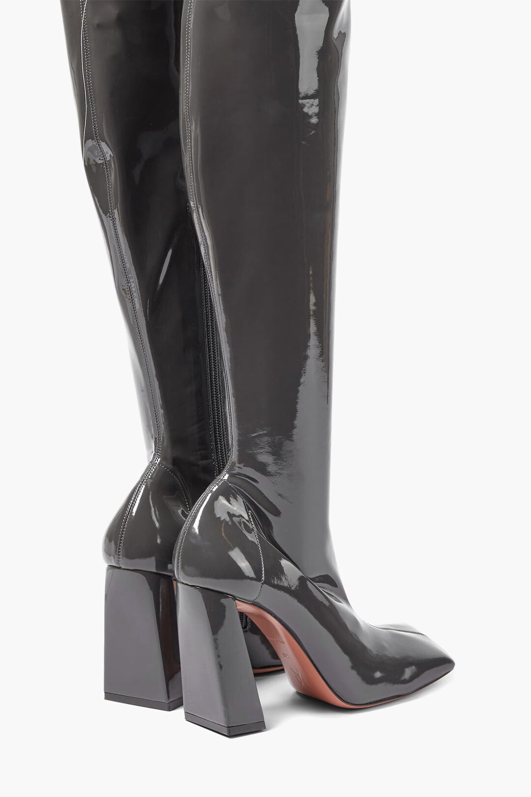 Amina Muaddi 2470~Patent Over-the-Knee Boots MARINE with 11cm Square Toe
