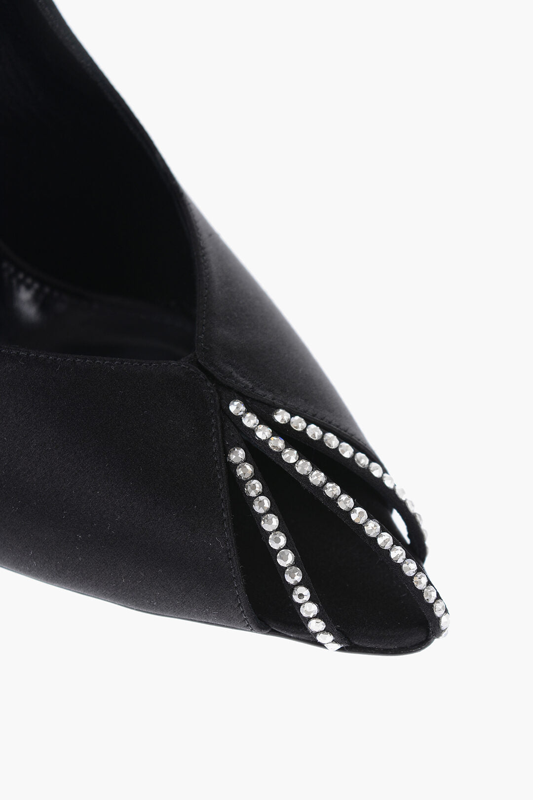 Saint Laurent 3500~Satin Open-Toe Pumps With Crystal Details 11 Cm Heel