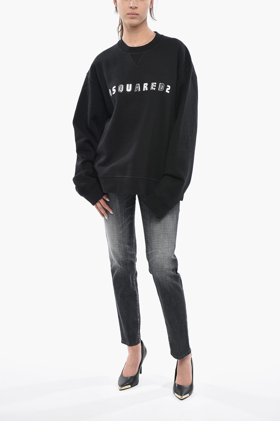 Dsquared2 3500~Brushed Cotton Crew Neck Sweatshirt with Embossed Logo, view 2