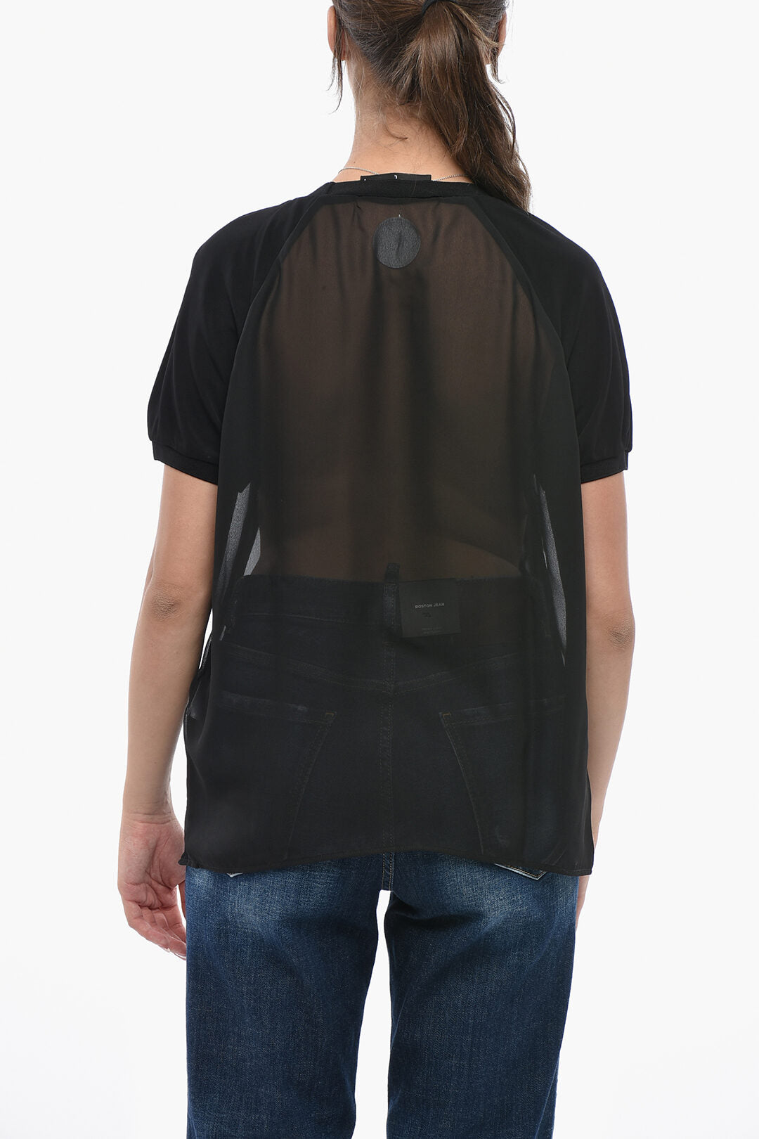 Dsquared2 3500~Transparent Crew-Neck T-Shirt with Rhinestone Monogram, view 2