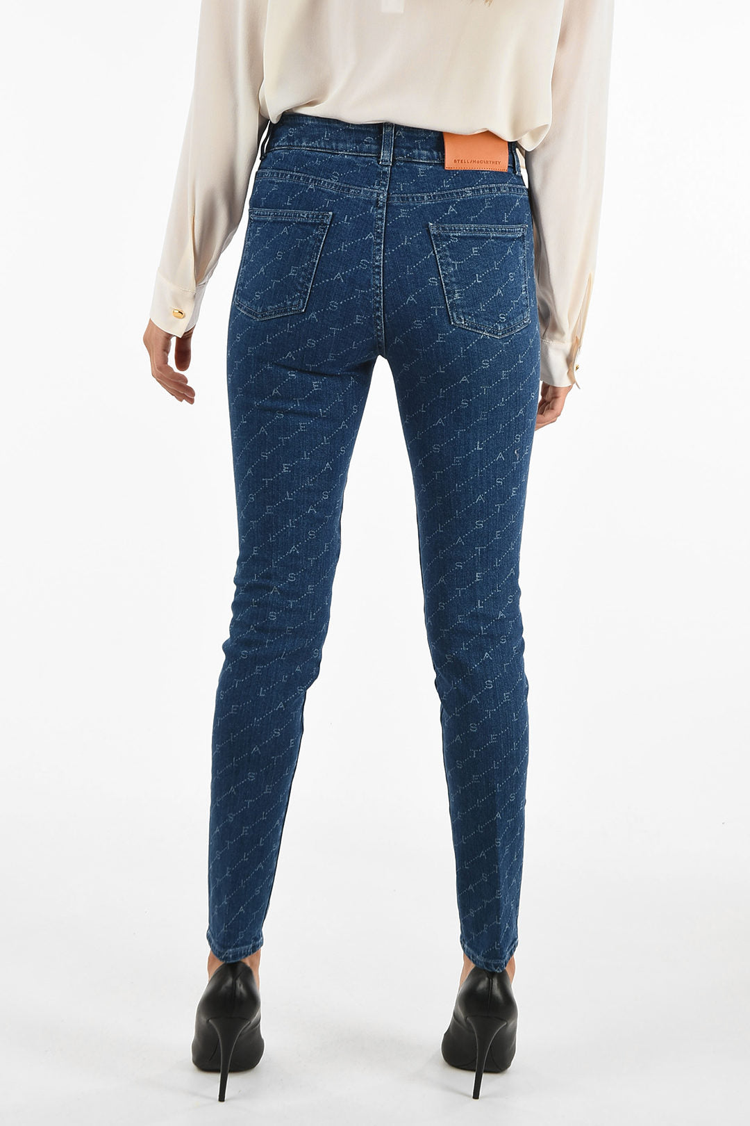 Stella McCartney 2405~Jeans Slim Fit a Vita Alta con Logo All-Over 14cm, view 2