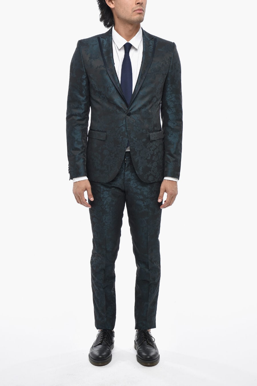 Corneliani 2850~CC COLLECTION Damask Wool-Blend Suit with Satin Details