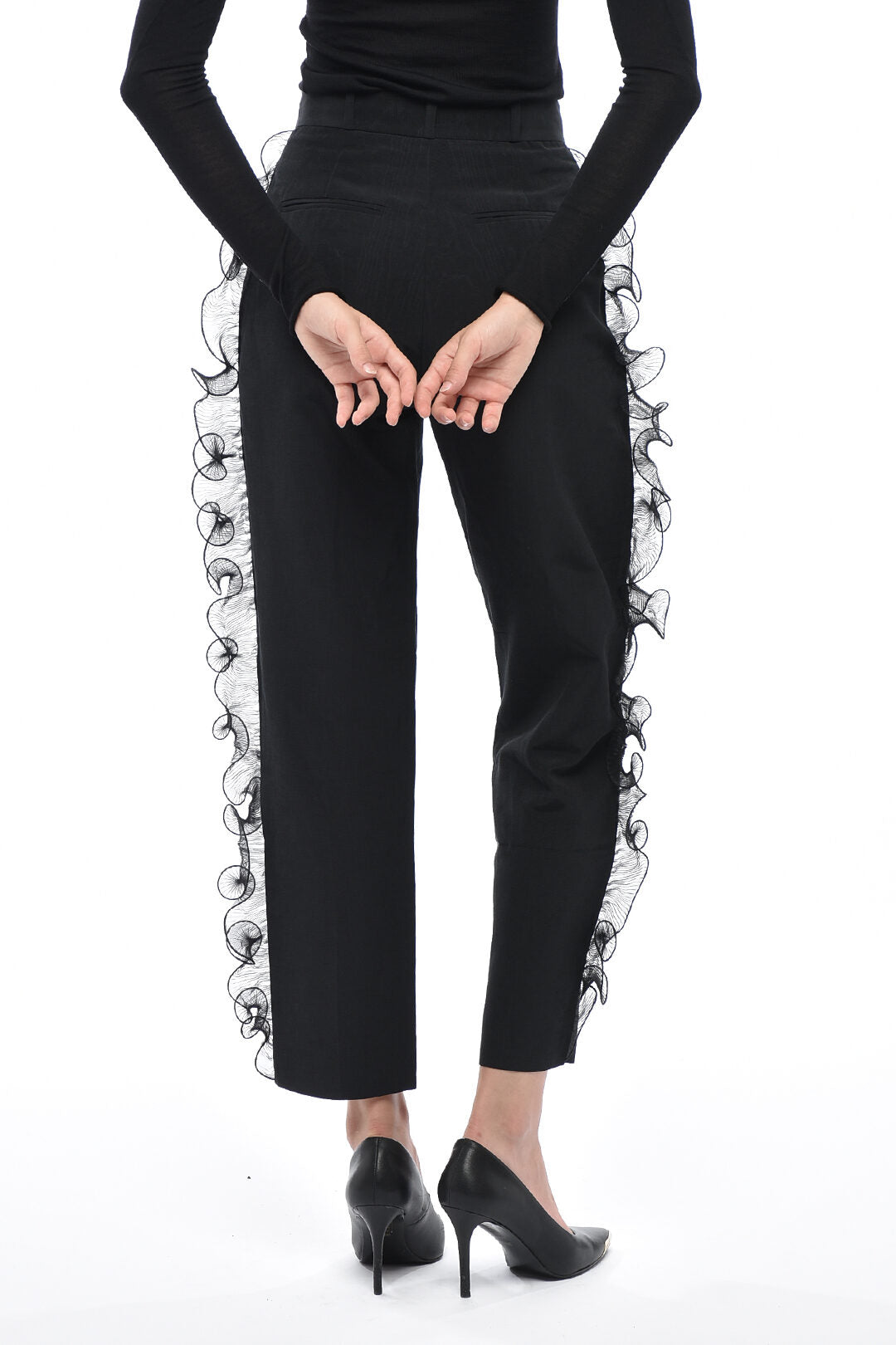 Stella McCartney 3500~Pantaloni in Misto Cotone con Profili Ruffle