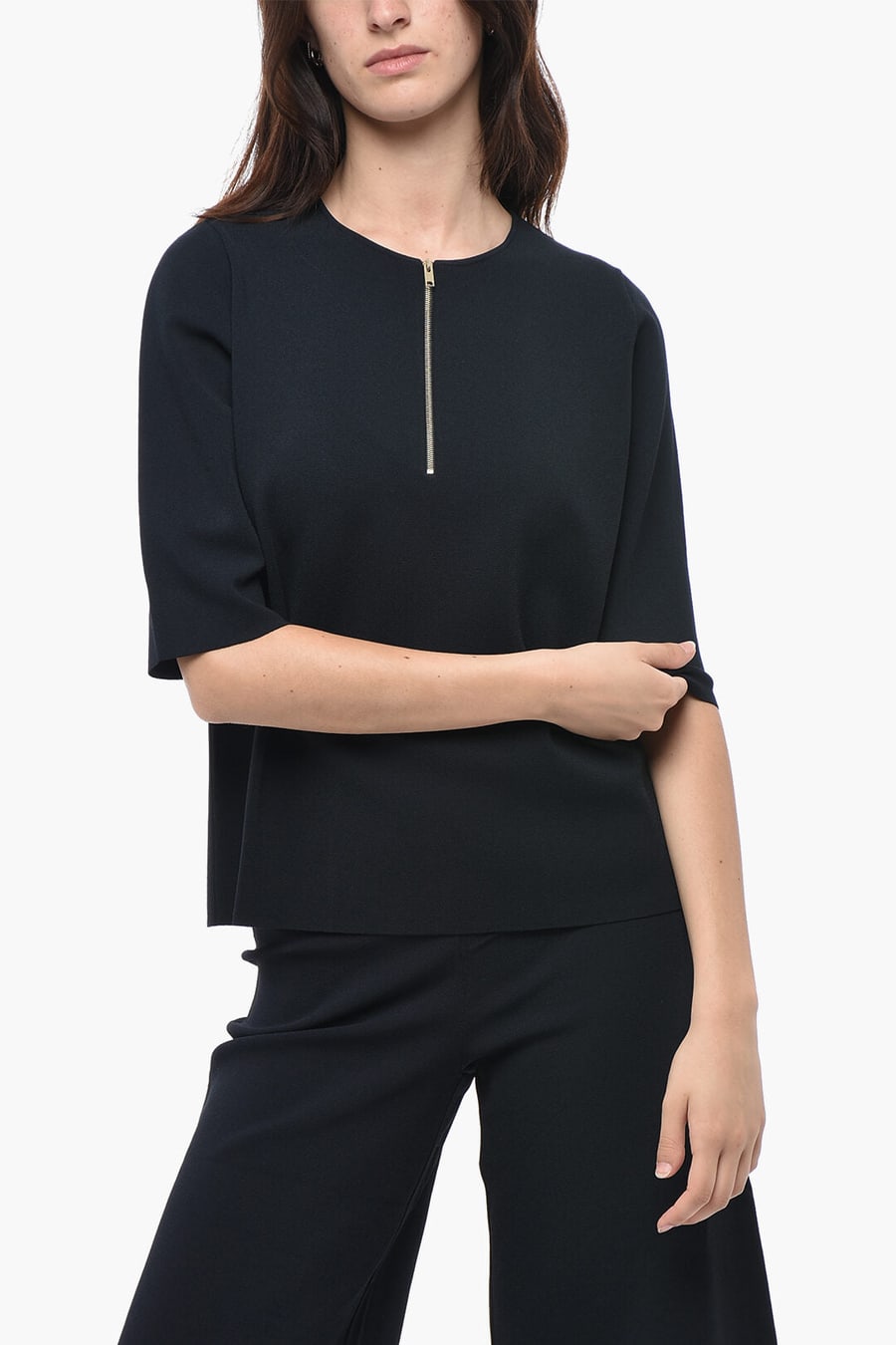 Stella McCartney 2550~Top in Maglia a Maniche Corte con Mezza Zip