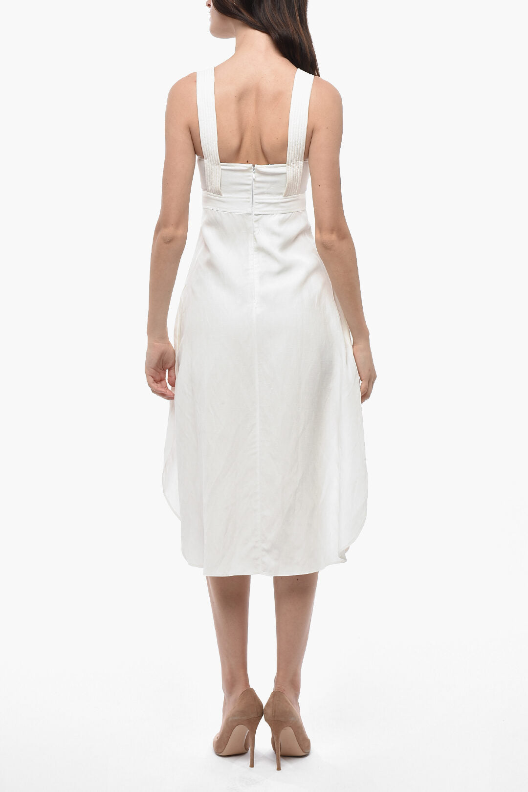Stella McCartney 2405~Vestito Midi in Tinta Unita con Scollo Strutturato