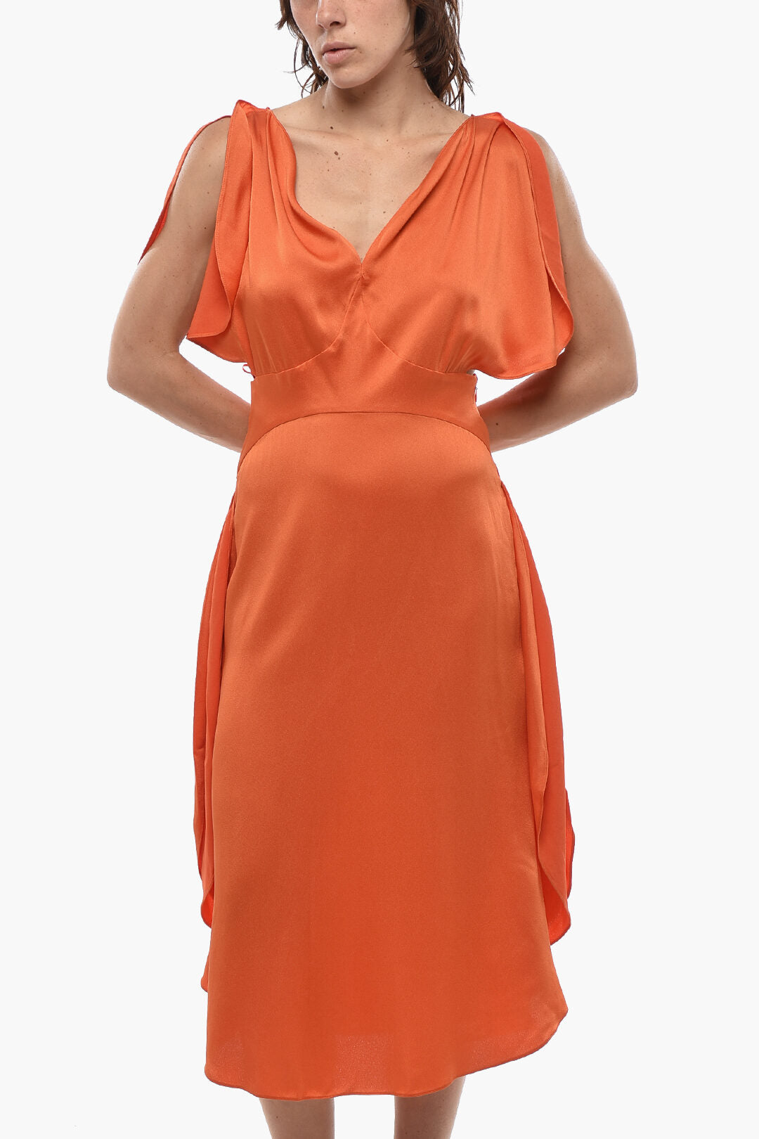 Stella McCartney 2950~Satin Flared Dress PAULINA with Petal Sleeve