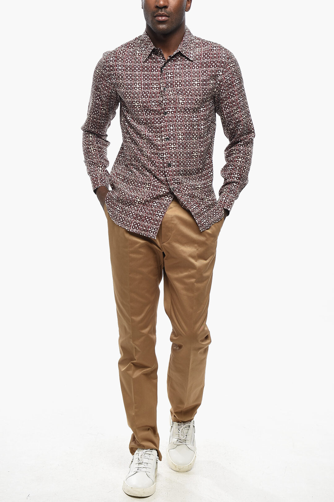 Corneliani 2900~CIRCLE Silk Shirt with Geometric Pattern and Italian Collar
