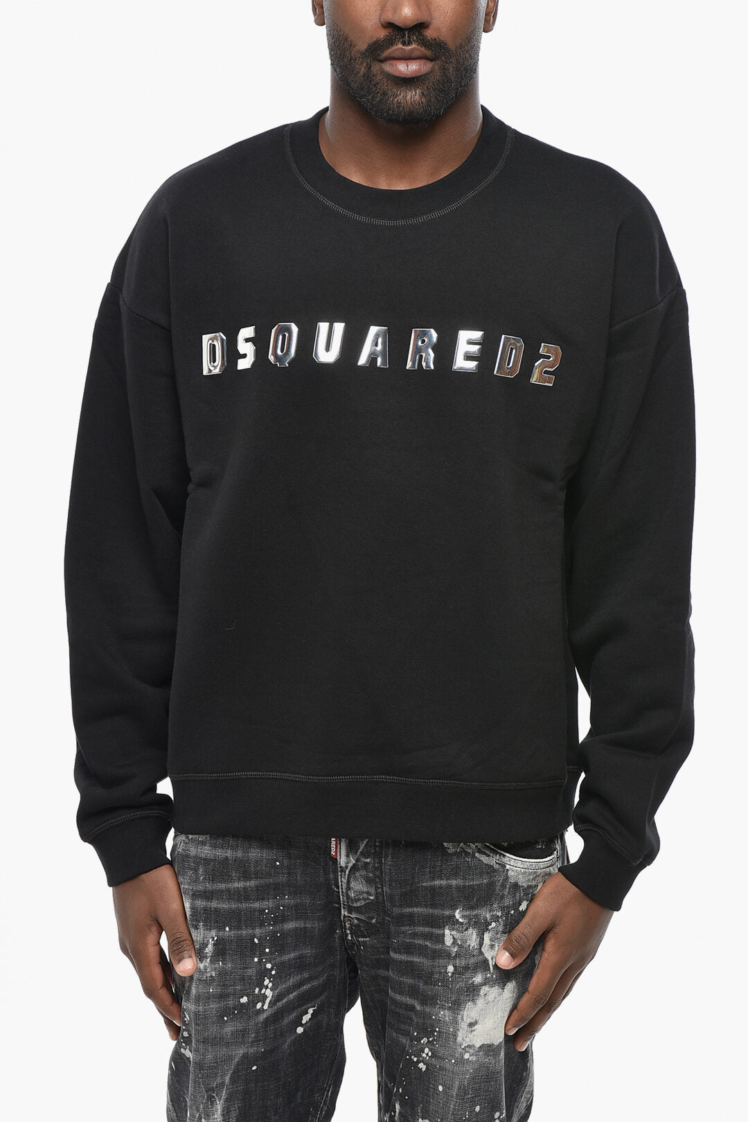 Dsquared2 3500~Crewneck Brushed-Cotton Sweatshirt RELAX FIT with Raised Silver Logo