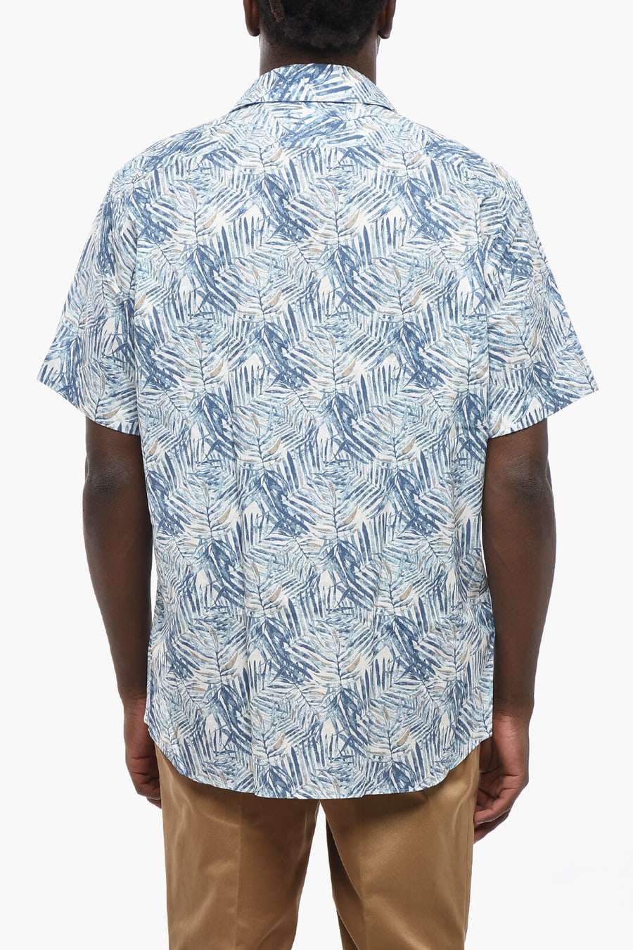 Corneliani 2405~CC COLLECTION Short-Sleeve Shirt with Botanical Print and Cuban Collar, view 2