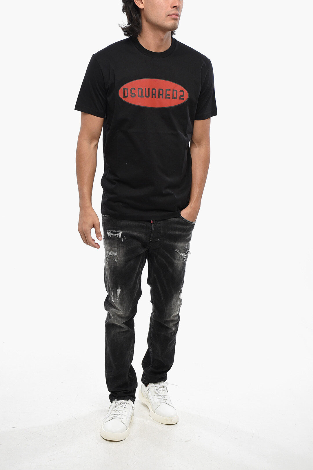 Dsquared2 3500~Crewneck Cotton T-Shirt HIGH VOLTAGE, view 2