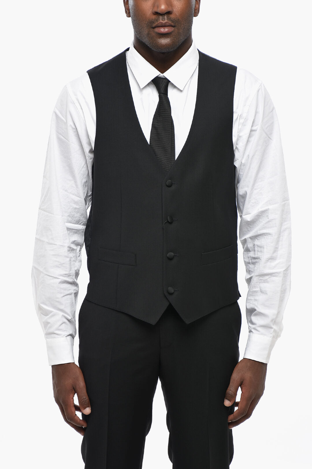 Corneliani 3500~Virgin Wool Waistcoat with Fabric-Covered Buttons