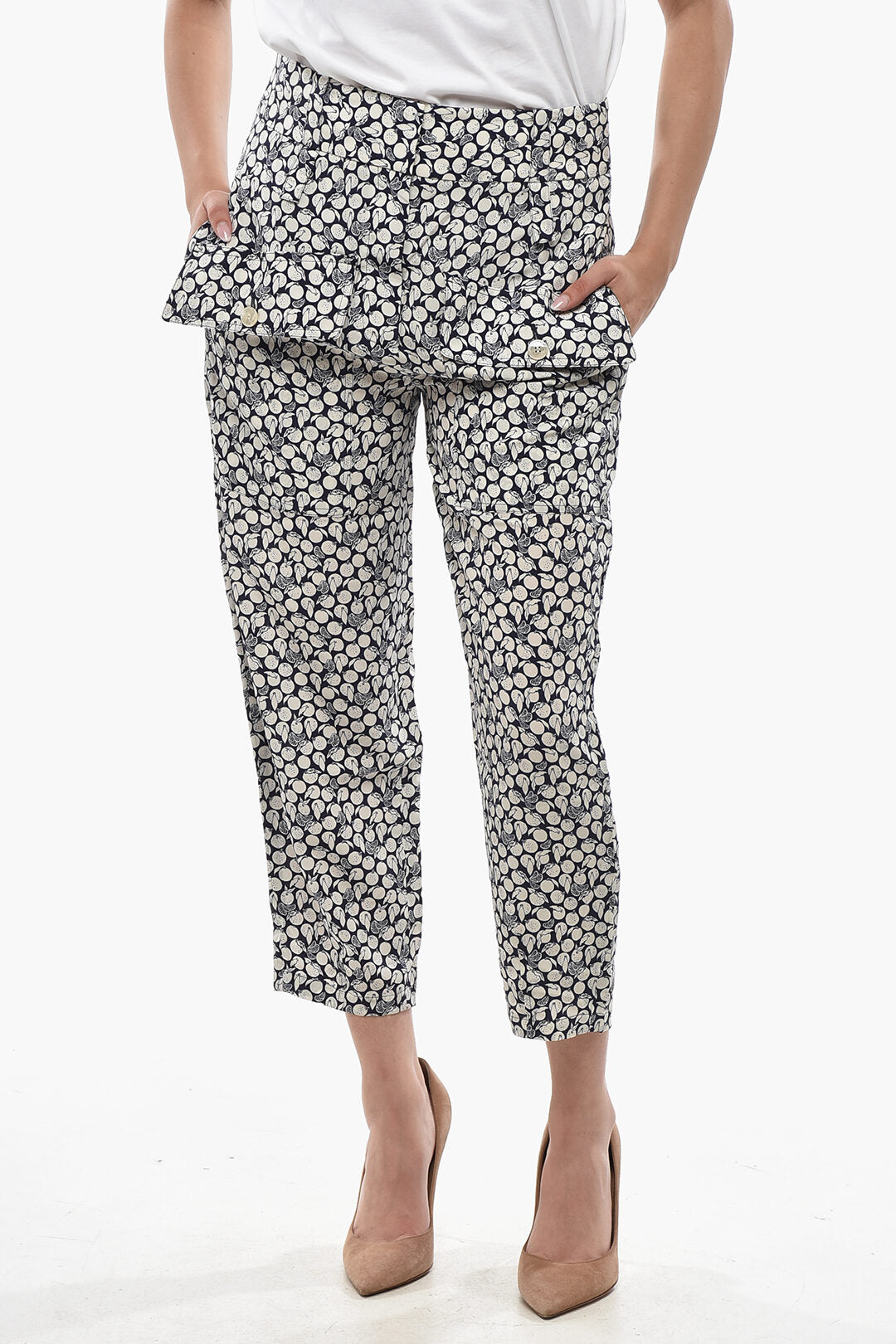 Stella McCartney 2405~Printed Silk Cropped-Fit Trousers ORANGE