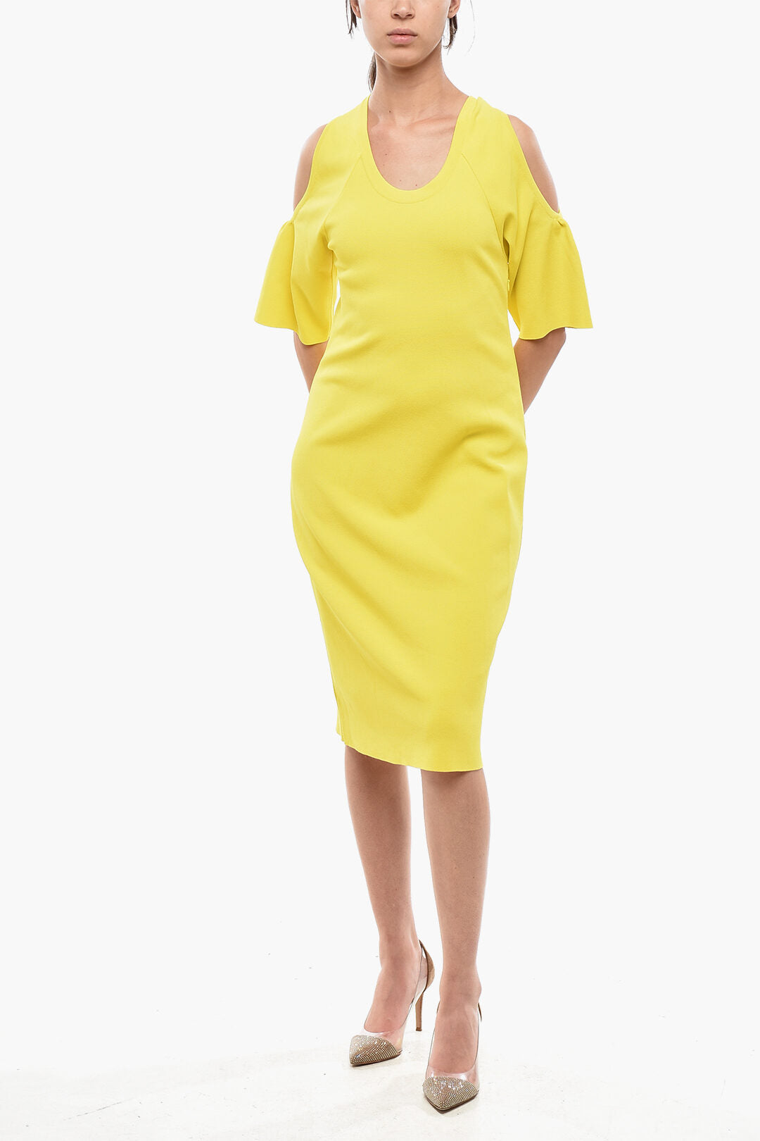 Stella McCartney 3000~Dress with Strong Silhouette and Cold-Shoulder Sleeves