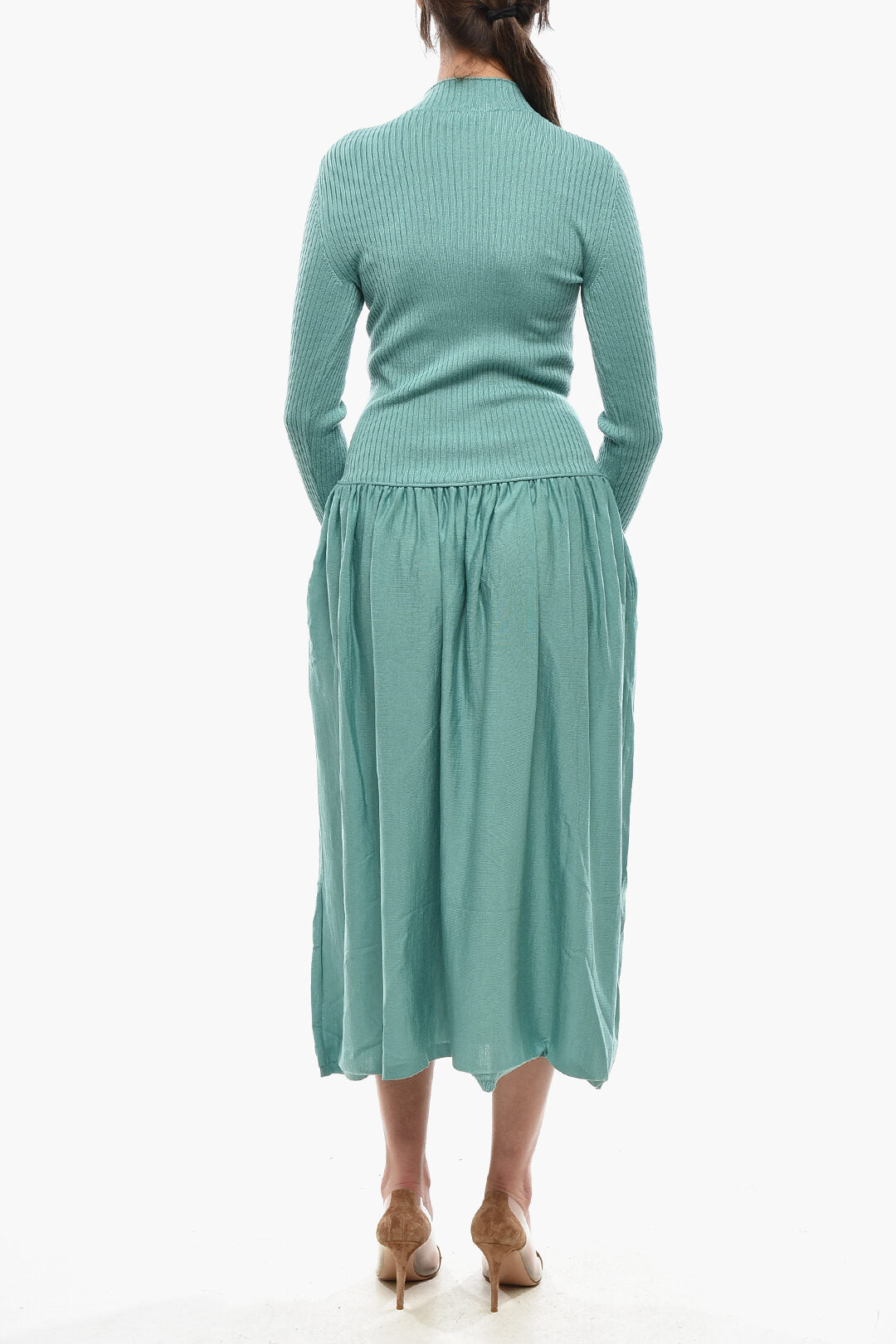Stella McCartney 2850~Ribbed Virgin Wool Dress with Flared Hem, view 2