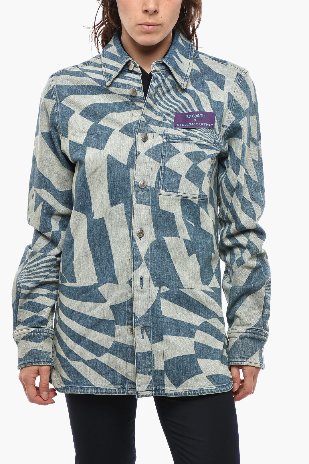 Stella McCartney 2405~ED CURTIS X STELLA MCCARTNEY Denim Overshirt with Optical Laser Pattern